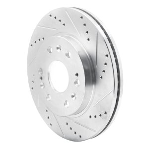 Cadillac Escalade EXT Brake Rotor (1) - Front Right - R1 Concepts - Drilled & Slotted - Silver - `05-`20
